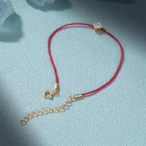 Sterling Silver Flower Bracelet Zircon Red Rope Chain Women Jewelry