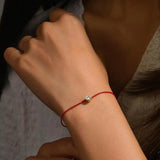 Sterling Silver Flower Bracelet Zircon Red Rope Chain Women Jewelry