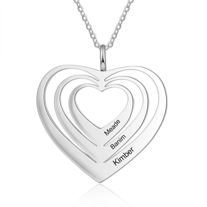JewelOra Custom 3 Hearts Pendant Necklace Personalized Engraving Name