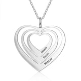 JewelOra Custom 3 Hearts Pendant Necklace Personalized Engraving Name