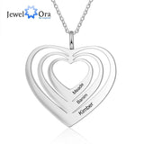 JewelOra Custom 3 Hearts Pendant Necklace Personalized Engraving Name