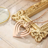 JewelOra Custom 3 Hearts Pendant Necklace Personalized Engraving Name