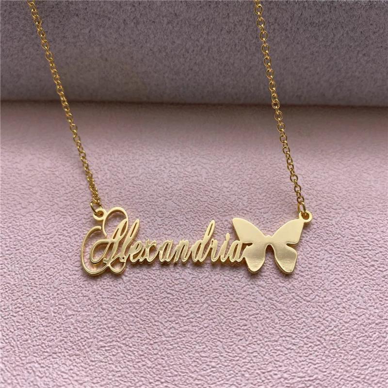 Butterfly Name Necklace Personalized Choker Stainless Steel Women Christmas