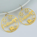 Personalized Name Earrings Snowman Elk 18K Plated Stainless Steel Jewelry
