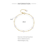 Minimalist S925 Sterling Silver Pearl Bracelet Adjustable Thin Chains