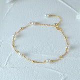 Minimalist S925 Sterling Silver Pearl Bracelet Adjustable Thin Chains