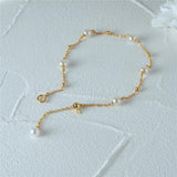 Minimalist S925 Sterling Silver Pearl Bracelet Adjustable Thin Chains