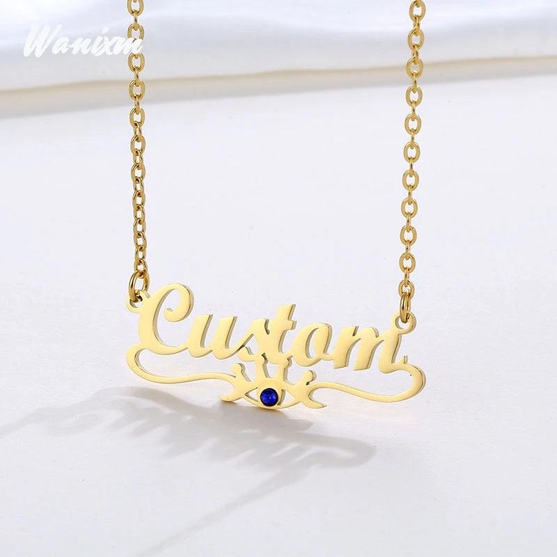 Zircon Name Necklace for Women Heart Choker Personalized Stainless Steel