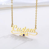 Zircon Name Necklace for Women Heart Choker Personalized Stainless Steel
