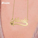 Zircon Name Necklace for Women Heart Choker Personalized Stainless Steel