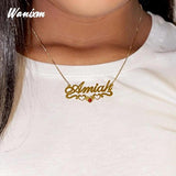 Zircon Name Necklace for Women Heart Choker Personalized Stainless Steel