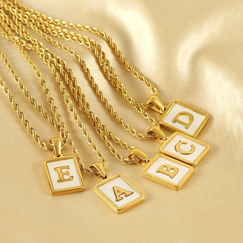Square Alphabet Necklace 18k Twist Chain