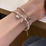 925 Silver Heart Pearl Bracelet for Women Bead Letter Lucky Versatile Gift