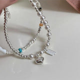 925 Silver Heart Pearl Bracelet for Women Bead Letter Lucky Versatile Gift