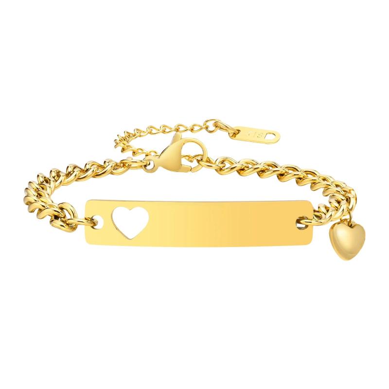Heart Charm Bracelet for Women, Personalized Engraved Heart Bar ID Bracelet