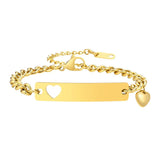 Heart Charm Bracelet for Women, Personalized Engraved Heart Bar ID Bracelet
