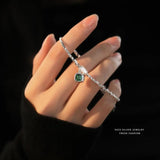 925 Silver Vintage Green Zircon Shell Pearl Bracelet Gift