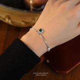 925 Silver Vintage Green Zircon Shell Pearl Bracelet Gift