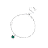 925 Silver Vintage Green Zircon Shell Pearl Bracelet Gift