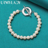 925 Silver 8MM Pearl Bracelet - Wedding Party Jewelry