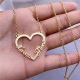 Custom Heart Shape Necklace with Two Name Personalized Stainless Steel Jewelry