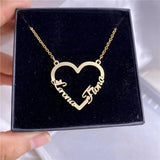 Custom Heart Shape Necklace with Two Name Personalized Stainless Steel Jewelry