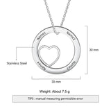 Custom Round Heart Necklace with 4 Names Engraved Circle Pendant