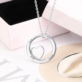 Custom Round Heart Necklace with 4 Names Engraved Circle Pendant