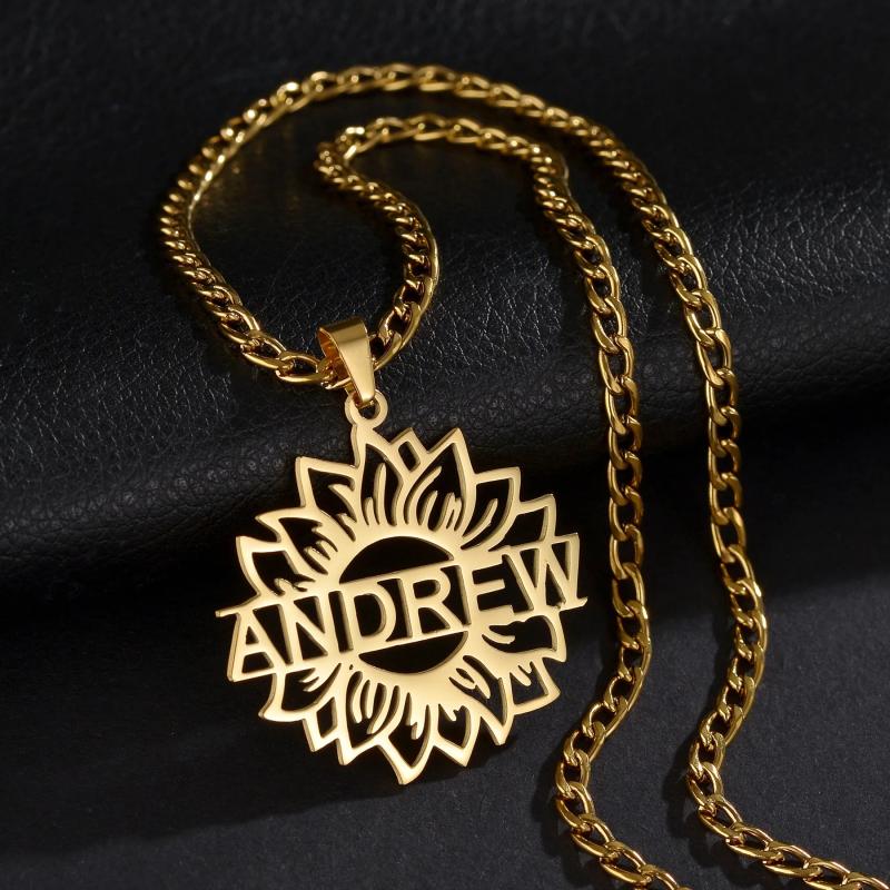 Personalized Name Cross Necklace Stainless Steel Flower Pendant