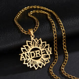 Personalized Name Cross Necklace Stainless Steel Flower Pendant