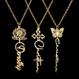 Personalized Name Cross Necklace Stainless Steel Flower Pendant