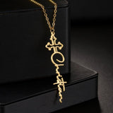 Personalized Name Cross Necklace Stainless Steel Flower Pendant