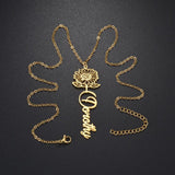 Personalized Name Cross Necklace Stainless Steel Flower Pendant