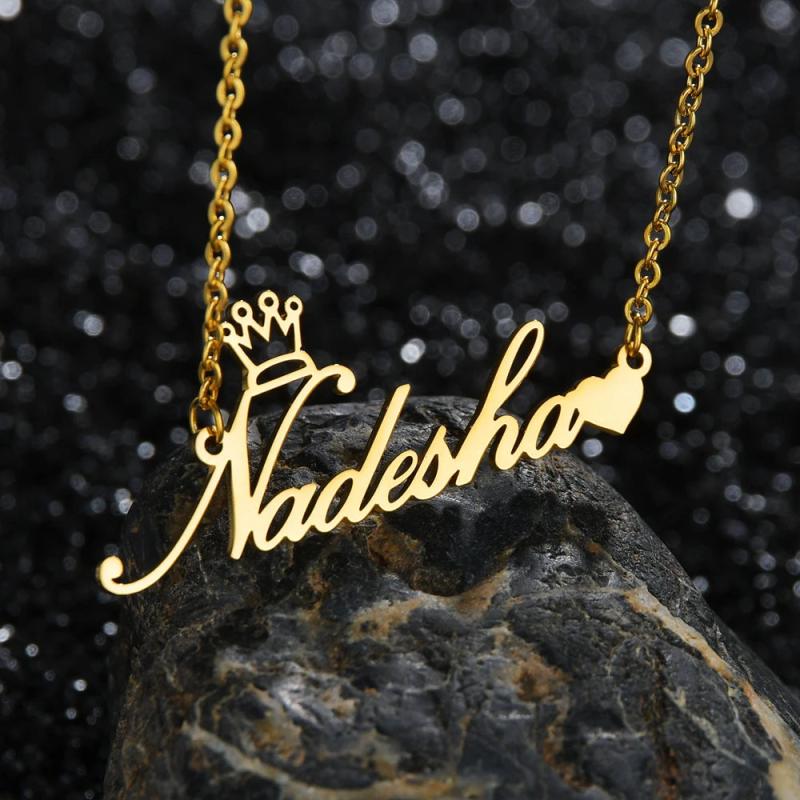 UZone Custom Name Necklace Crown Heart Pendant Necklace for Women