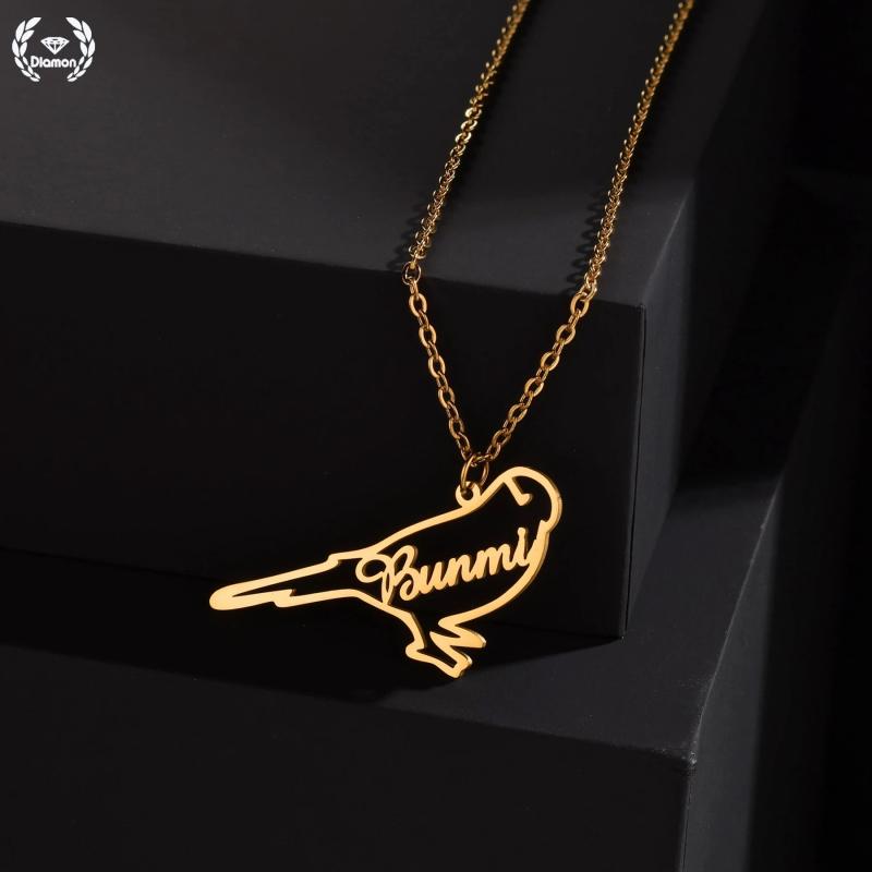 Diamond Custom Name Necklace Bird Shape Choker Chain Pendant
