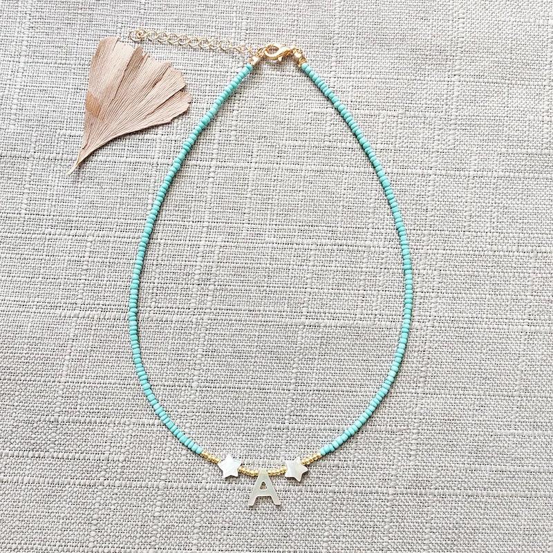 Shell Initial Letter Choker Rice Beads Necklace Women Star Embellishment