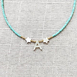 Shell Initial Letter Choker Rice Beads Necklace Women Star Embellishment