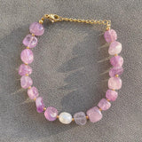 Natural Stone Freshwater Pearl Bracelet, Waterproof, 18K Plated