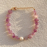 Natural Stone Freshwater Pearl Bracelet, Waterproof, 18K Plated