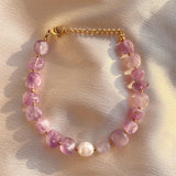 Natural Stone Freshwater Pearl Bracelet, Waterproof, 18K Plated