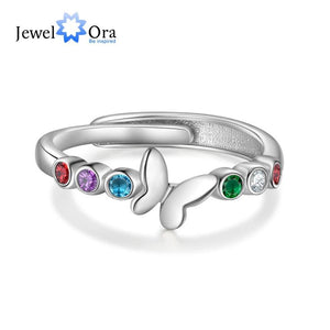 Custom Butterfly Open Rings with Birthstones - Christmas Gift