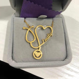 Custom Heart Stethoscope Name Necklace Stainless Steel Chain Choker