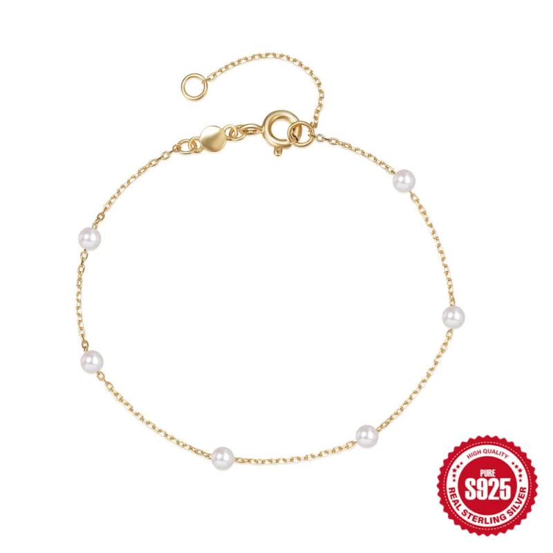 925 Silver Pearl Bracelet Chains for Women Jewelry Bangle