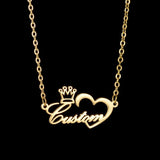 Akizoom Custom Name Necklace Stainless Steel Crown Choker Pendant
