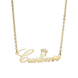 Akizoom Custom Name Necklace Stainless Steel Crown Choker Pendant