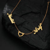Personalized 2 Nameplates Pendant Necklace with Heart