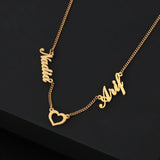 Personalized 2 Nameplates Pendant Necklace with Heart