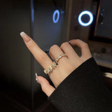 2PCS Zircon Open Rings Stainless Steel Adjustable Wedding Jewelry