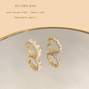 2PCS Zircon Open Rings Stainless Steel Adjustable Wedding Jewelry