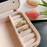 2PCS Zircon Open Rings Stainless Steel Adjustable Wedding Jewelry